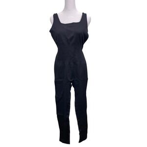 OQQ Womens XL Black Ribbed Tank Top Jumpsuit Bodysuit One Piece Sleeveless